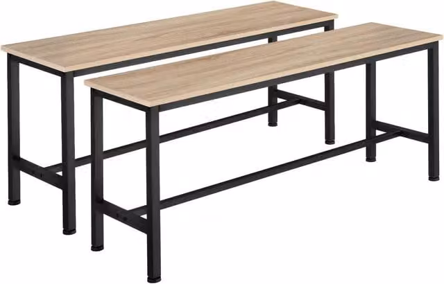 tectake Fairfield Pair of Benches in Light Oak, W: 108 cm, D: 32.5 cm, H: 50 cm