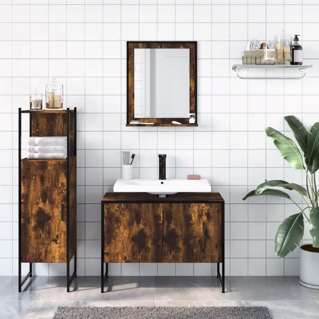 Berkfield Home 3 Piece Smoked Oak Bathroom Cabinet Set in Brown – 2