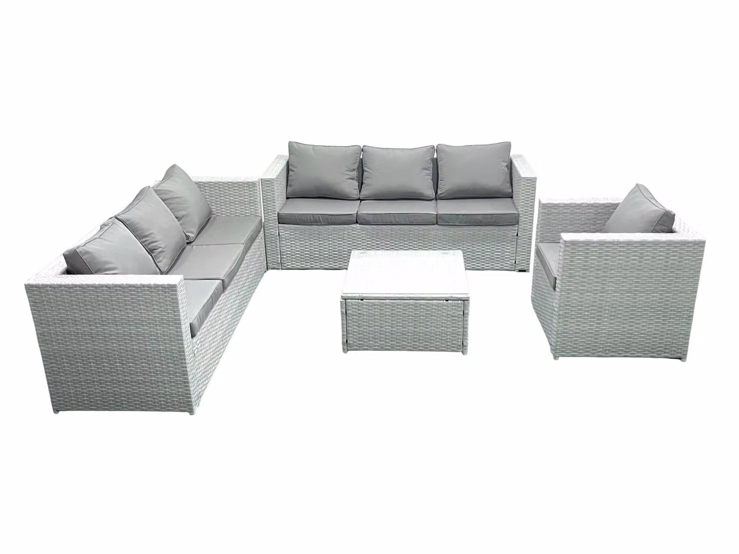 Fimous Wicker PE Rattan Garden Furniture Set with Armchair and Square Coffee Table in Light Grey Mixed – 2