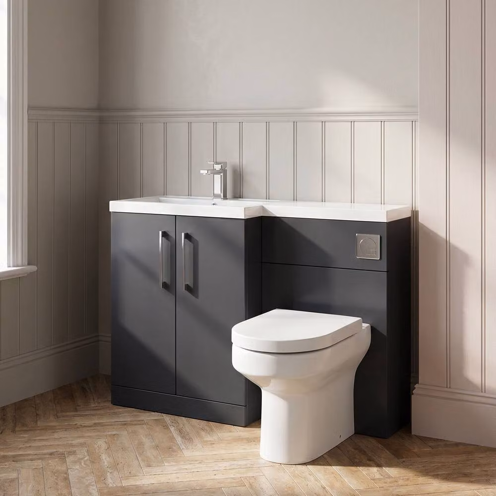 Balterley Modern Floor Standing Bathroom Vanity, WC Unit, Pan, Seat and Cistern Set in Matt Dark Grey – 4