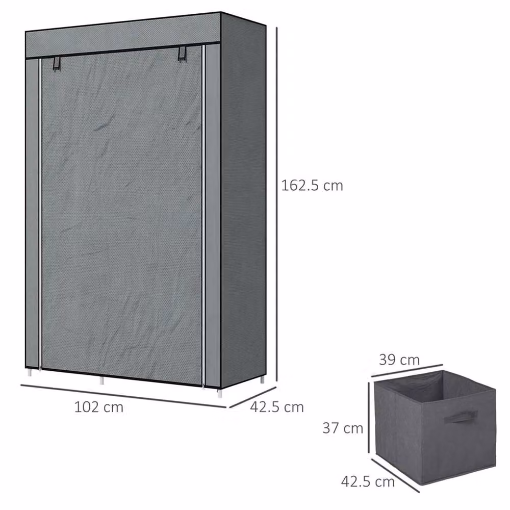 EONLION Grey Fabric Portable Wardrobe with Roll Shutter and Integrated Drawers, W: 100 cm – 2