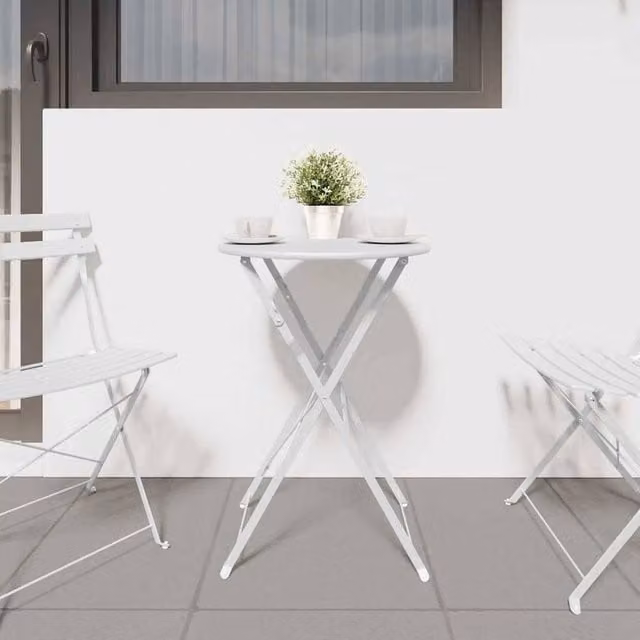 Berkfield Home White Folding Bistro Table, Powder-coated Steel, W/D/H: 50 x 50 x 71 cm – 1