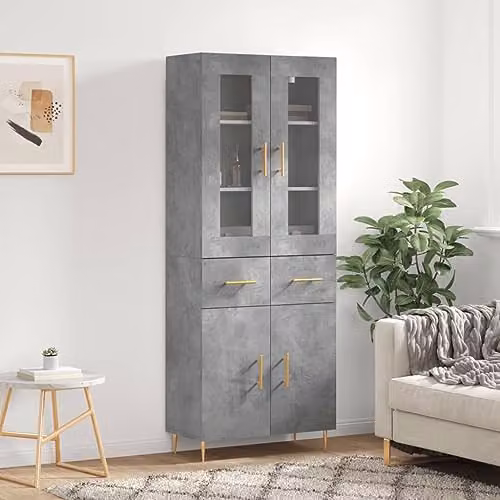 vidaXL Modern Highboard in Concrete Grey with Hinged Doors and Drawers, W/D/H: 69.5 x 34 x 180 cm – 2