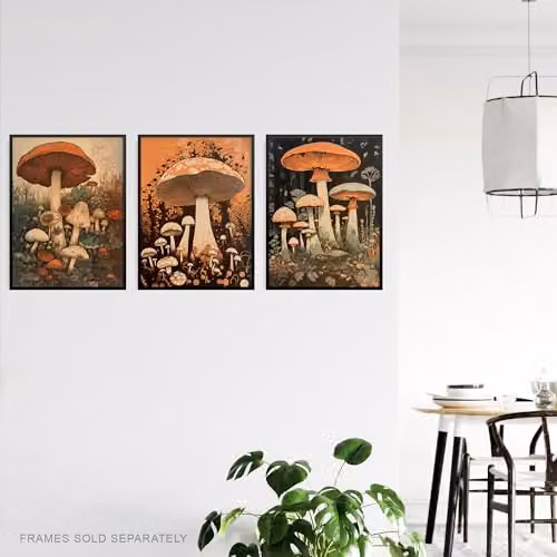 Artery8 Set of 3 Botanical Fungi and Mushroom Unframed Paper Poster Prints, Multicolour Vintage Nature Wall Art – 3