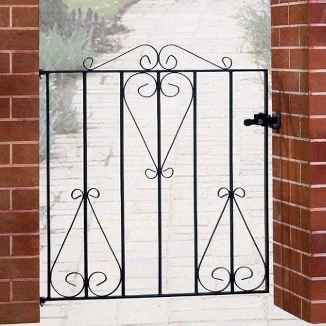 Burbage Iron Craft Classic Scroll Low Flat Single Gate in Black, Fits Gap of Width: 99.1 cm, Height: 91.4 cm – 2