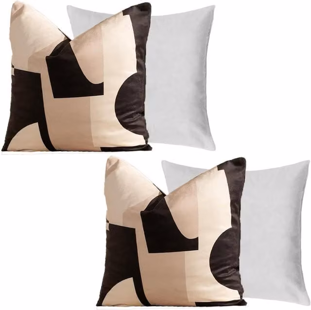 OHS Pack of 2 Black Abstract Velvet Square Cushions with Removable Washable Covers