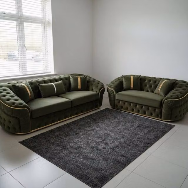 Stratus Interiors Ambassador 2+3 Sofa Set in Green Velvet with Silver Trim
