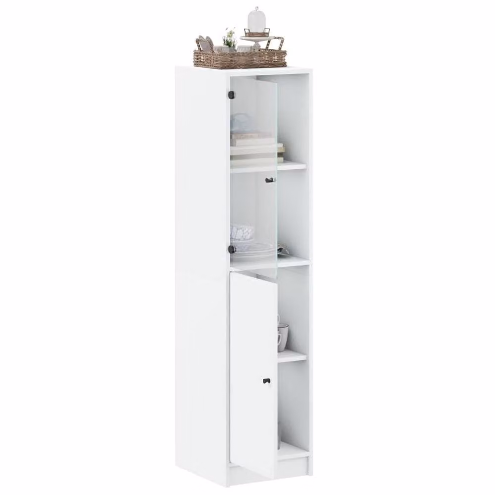 Berkfield Home White Highboard with Glass Doors, W/D/H: 35 x 37 x 142 cm – 2