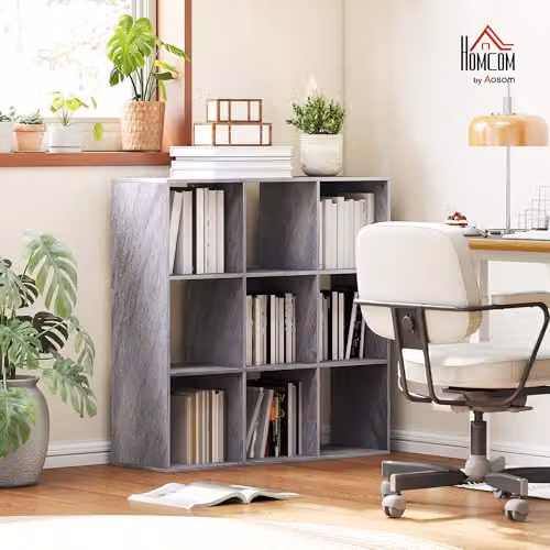 HOMCOM Modern 9 Cube Storage Unit Cabinet and Bookcase in Grey – 2