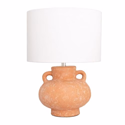ValueLights Theo Ceramic Table Lamp with Terracotta Linen Drum Shade and LED Bulb