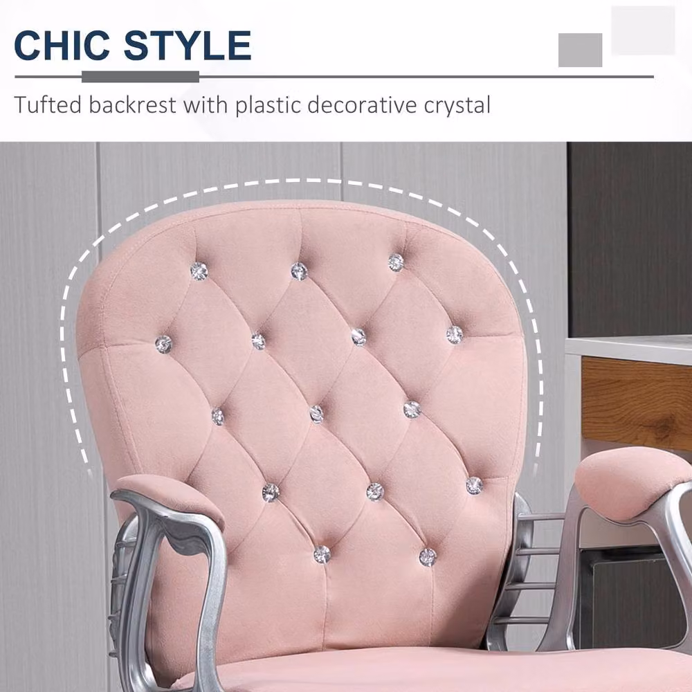 ERGOVEXA Pink Velvet Swivel Task Chair with Armrests and Castors, H 103 x W 60.5 x D 59.5 cm – 5