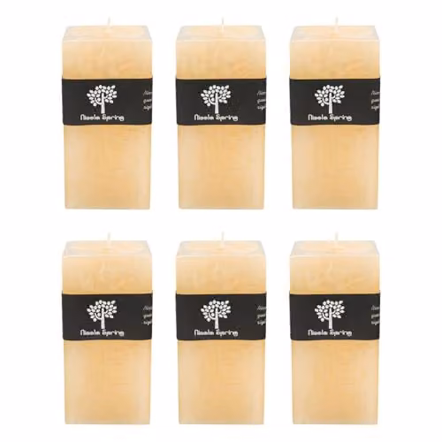 Nicola Spring Vanilla Scented Square Pillar Candles, Beige, Pack of 6