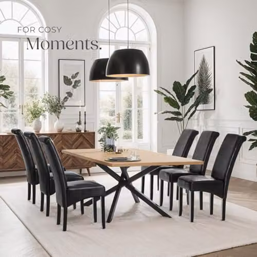 tectake Set of 4 Modern Dining Chairs with Black Synthetic Leather and Lacquered Wood Legs – 2