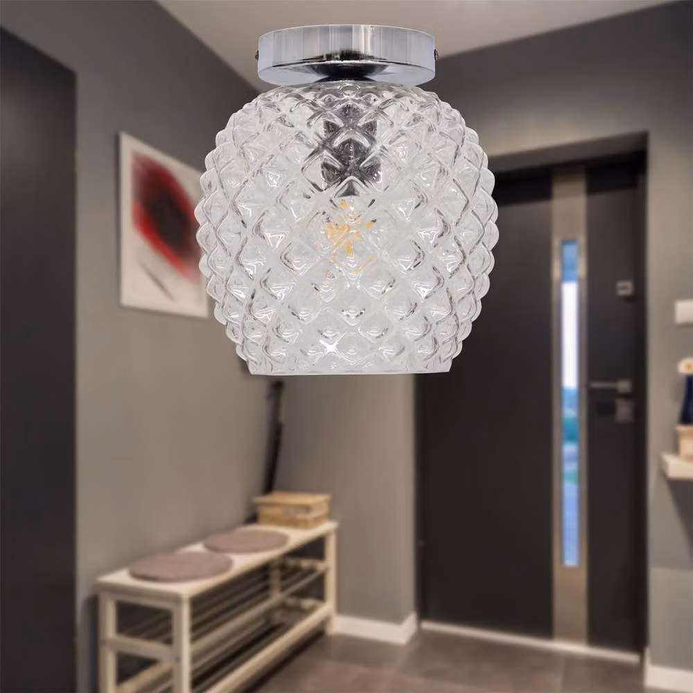 First Choice Lighting Baine Set of 2 Chrome Ceiling Light Fittings with Transparent Textured Glass – 3