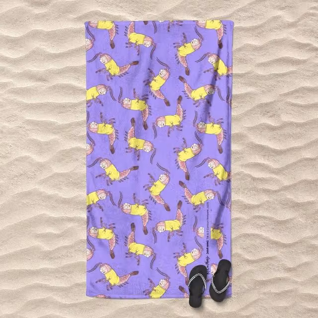 Rick & Morty Aww Geez Pattern Cotton Beach Towel, Multicolour and Purple, W: 140 cm, H: 70 cm