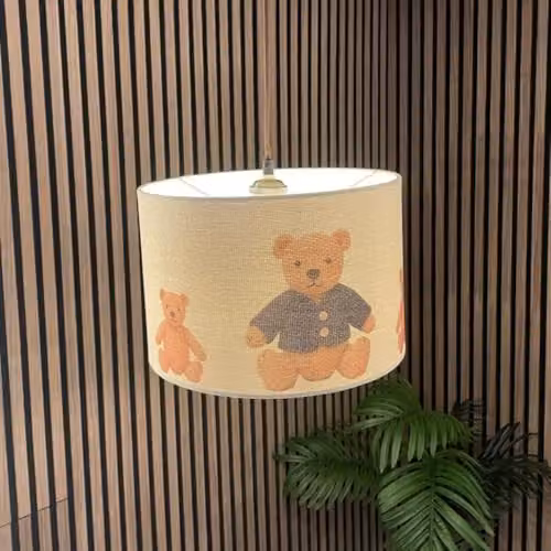 CGC Lighting Blake Round Drum Childrens Fabric Lampshade in Blue and Beige, Diameter: 30 cm – 1