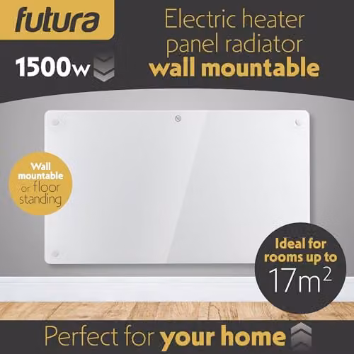 Futura 1500W White Glass Electric Convector Panel Heater, Wall Mounted or Freestanding – 2