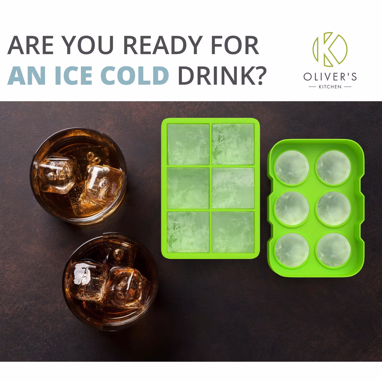 Oliver's Kitchen Silicone Ice Cube Tray Set in Green with Round and Square Moulds – 3