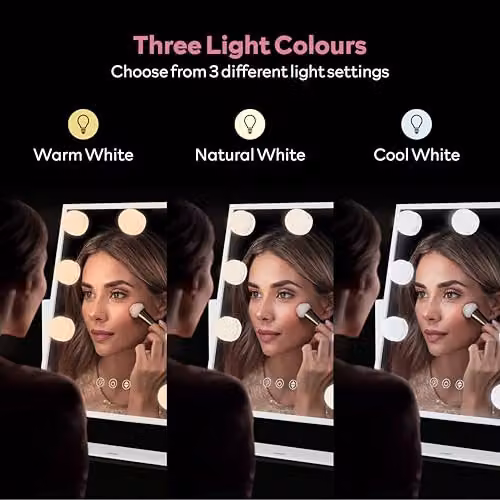 Carmen C85050WHT Hollywood Tabletop Vanity Mirror with 9 LED Bulbs, Metal Frame and Smart Touch Dimmer, White – 3