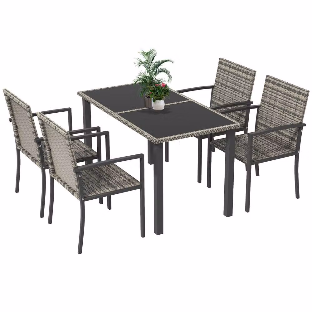 OUTSUNNY 4 Seater Rattan Garden Furniture Set with Glass Tabletop in Mid Grey – 2