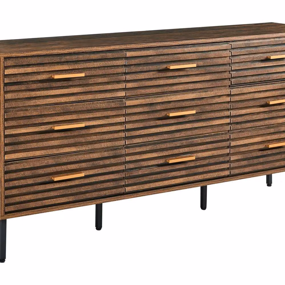 Wyld and Coco 9-Drawer Industrial Chest in Dark Brown MDF with Black Metal Legs – 2