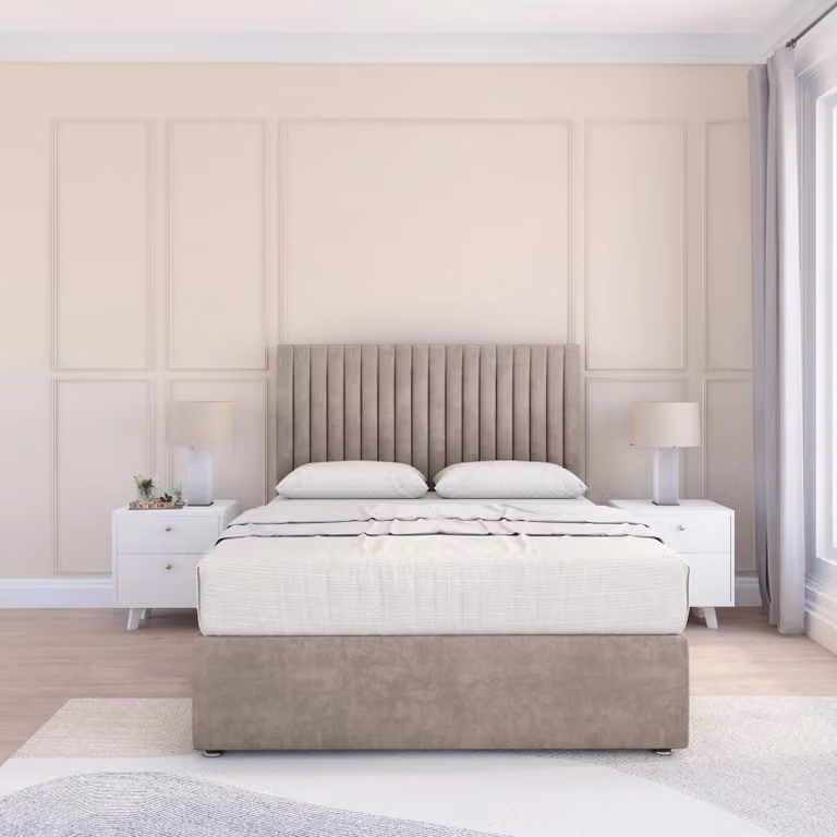 Sloomy Manhattan Divan Bed Base with 26 inch Struts Headboard, Beige Fabric, Small Double, W/D/H: 120 x 200 cm