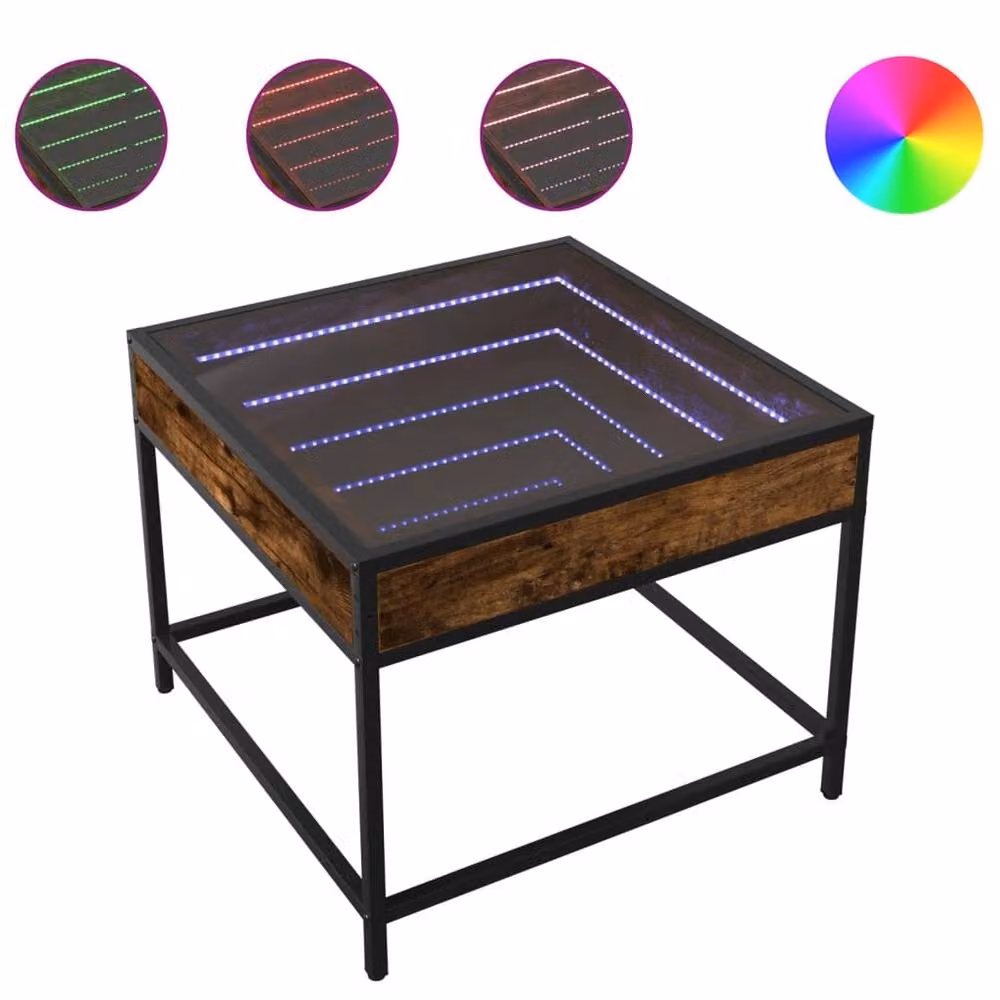 Berkfield Home Infinity LED Decorative Coffee Table in Smoked Oak and Brown, W/D/H: 50 x 50 x 41 cm – 1