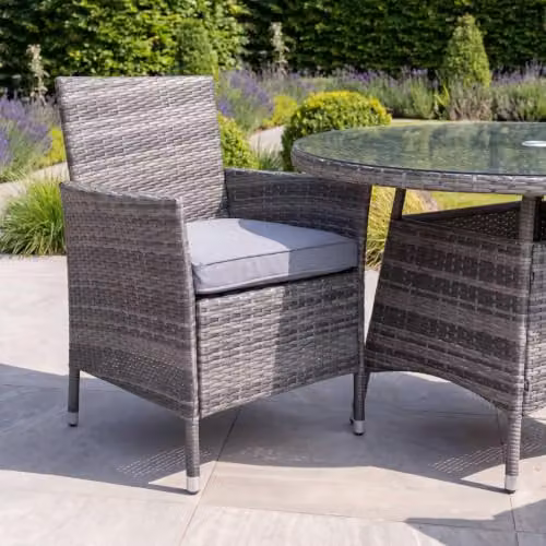 Charles Bentley 4 Piece Grey Rattan Garden Dining Set with Metal and Glass Details – 5