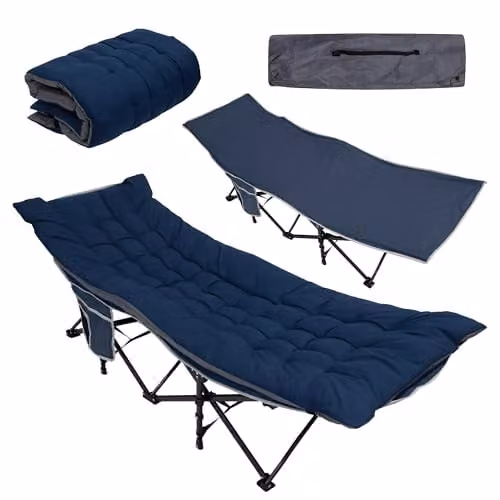 Milestone Camping Folding Camping Bed with Detachable Foam Sleeping Pad in Blue, W/D/H: 190 x 69 x 53 cm