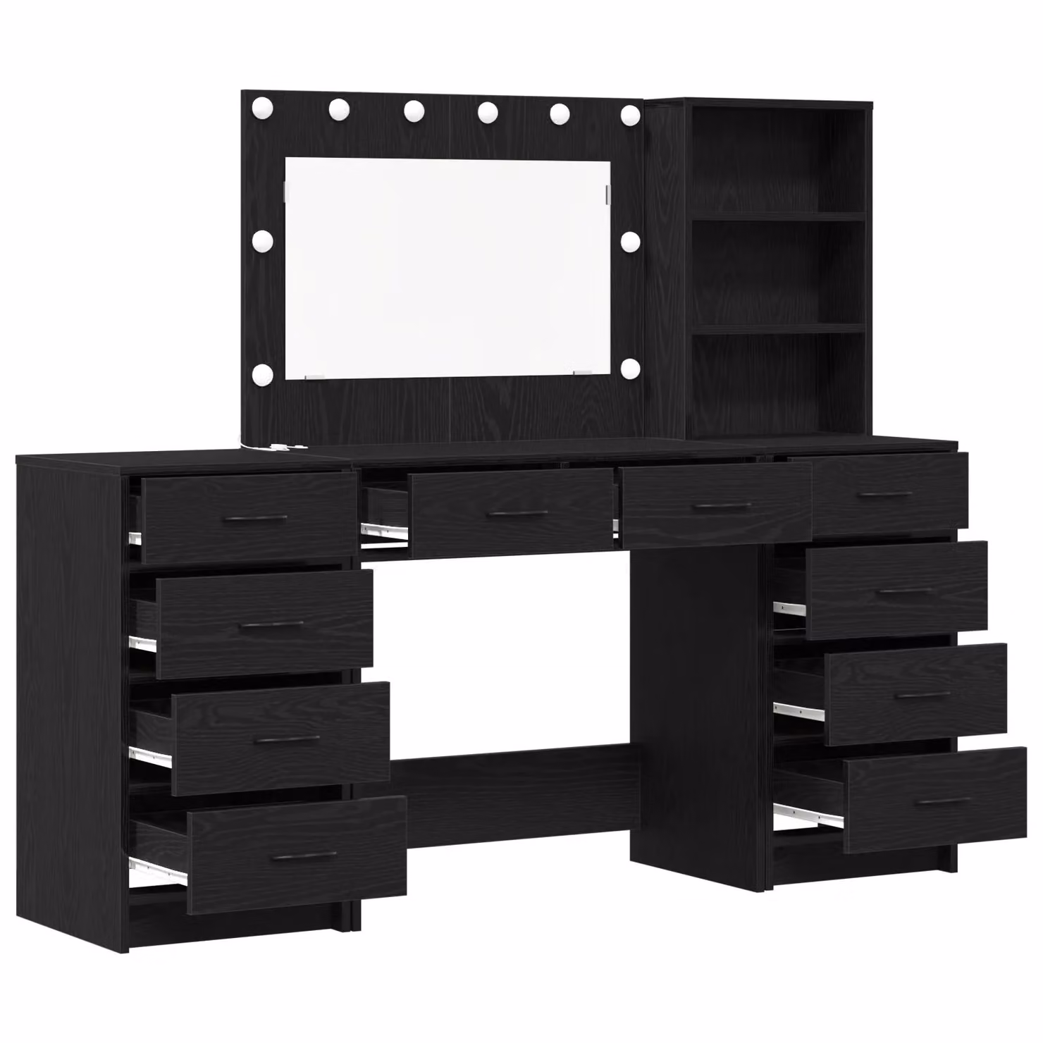 Berkfield Home 3 Piece Hollywood LED Dressing Table Set in Black Matt MDF – 2