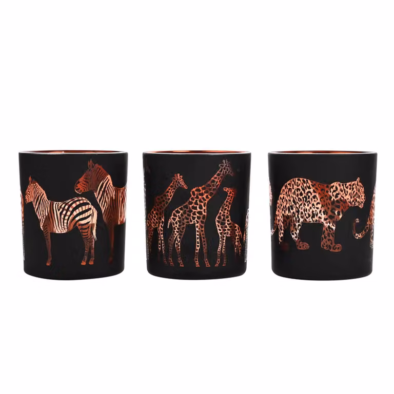 Naturecraft Set of 3 Round Glass Tealight Holders in Black and Bronze
