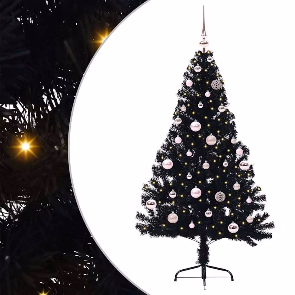 Berkfield Home Beautiful Pre-lit Artificial Christmas Tree in Black, Height: 150 cm – 2