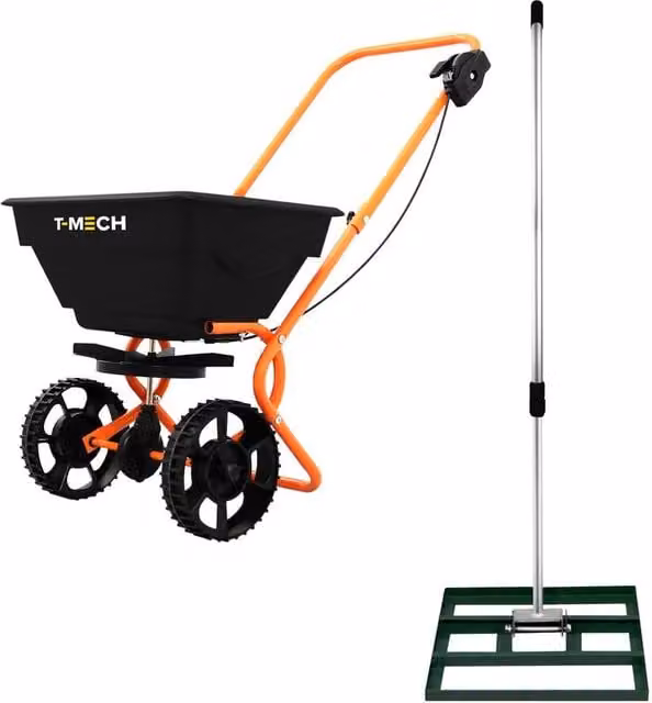 Monstershop Manual Rotary Broadcast Spreader and 50cm Lawn Leveller in Green and Orange – 1