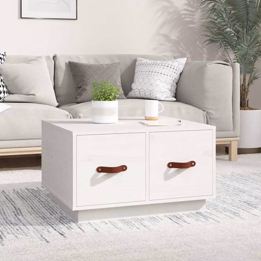 Berkfield Home Beautiful Coffee Table in White Solid Pine, W/D/H: 60 x 53 x 35 cm – 1