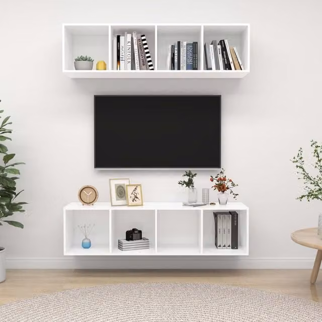 Berkfield Home Set of 2 Wall-mounted TV Cabinets in White Matt Engineered Wood – 1