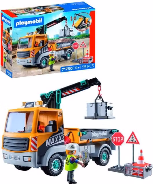 Playmobil Construction Truck with Crane Playset in Yellow