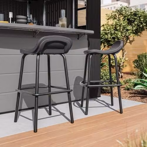 Rowlinsons Set of 2 Grey Outdoor Bar Stools with Metal and Plastic Construction, W46 x D53 x H90 cm – 1