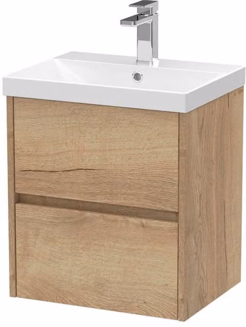 Balterley Chartley 2 Drawer Wall Hung Vanity Basin Unit in Autumn Oak Brown, Width: 50 cm