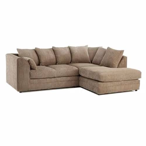 Bliss Furniture 4-Seater Right Hand Corner L-Shaped Sofa in Brown Jumbo Cord Fabric with Scatter Cushions – 1