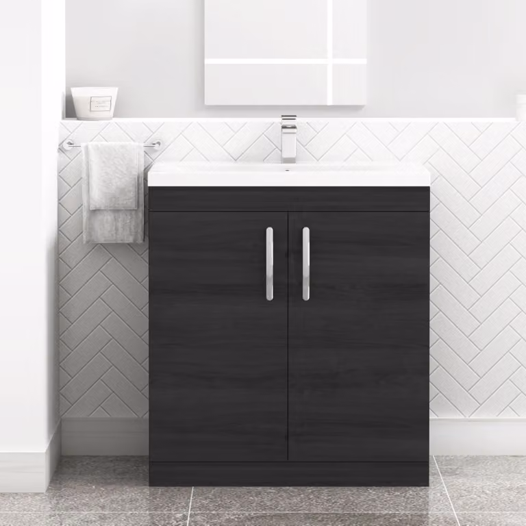 Royal Bathrooms Turin 800mm Floor Standing 2 Door Vanity Unit with Mid-Edge Basin in White and Black Multicolor