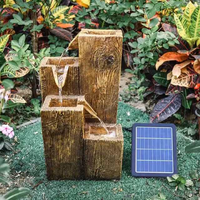 Livingandhome Solar Tree Trunk Container-Shaped Cascade Water Feature in Brown Resin