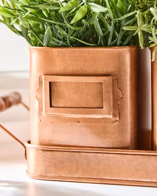 Dibor Set of 3 Metal Indoor Outdoor Garden Plant Pots with Tray, Bronze and Brown, W: 43 cm, H: 12 cm – 4