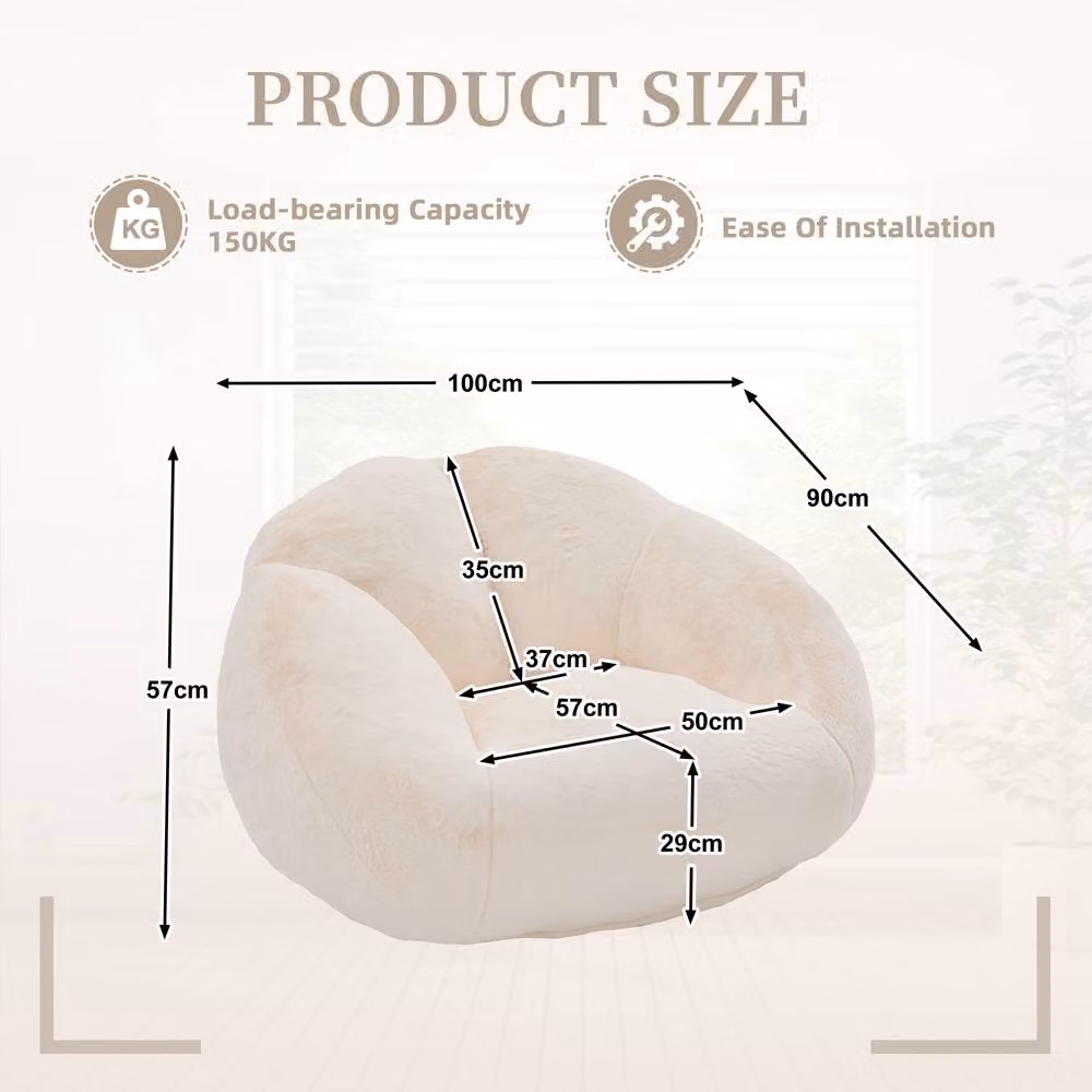 Direct Wicker Shell-Shaped Bean Bag Chair with Removable Cover in Beige – 1