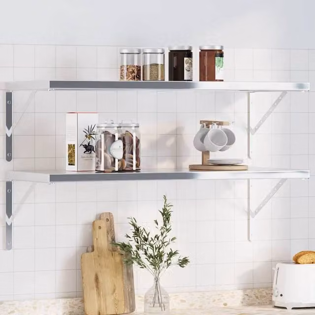 Berkfield Wall Mounted Shelf Brackets, 4 Pack, Silver Stainless Steel, W: 40 cm, D: 25 cm, H: 2.5 cm