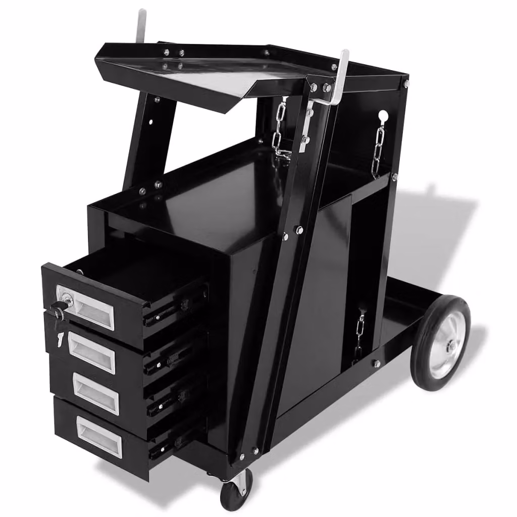 Berkfield Home Black Steel Welding Cart with 4 Drawers – 3