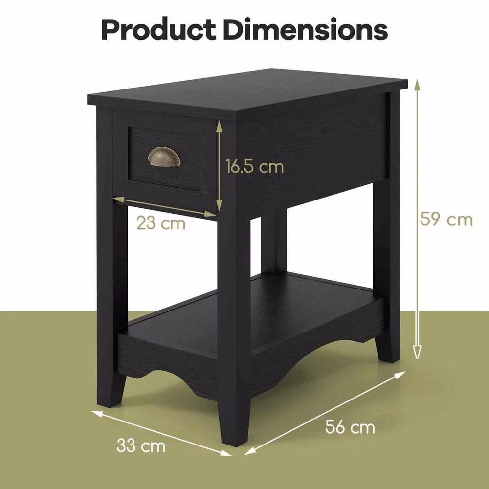 Kelvenix Retro Rectangular Side Table and Nightstand with 1 Drawer in Black – 2