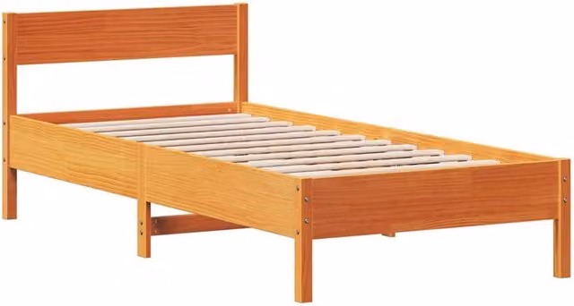 Berkfield Home Beautiful Solid Wood Pine Bed Frame in Waxed Brown, W/D/H: 90 x 200 cm – 1