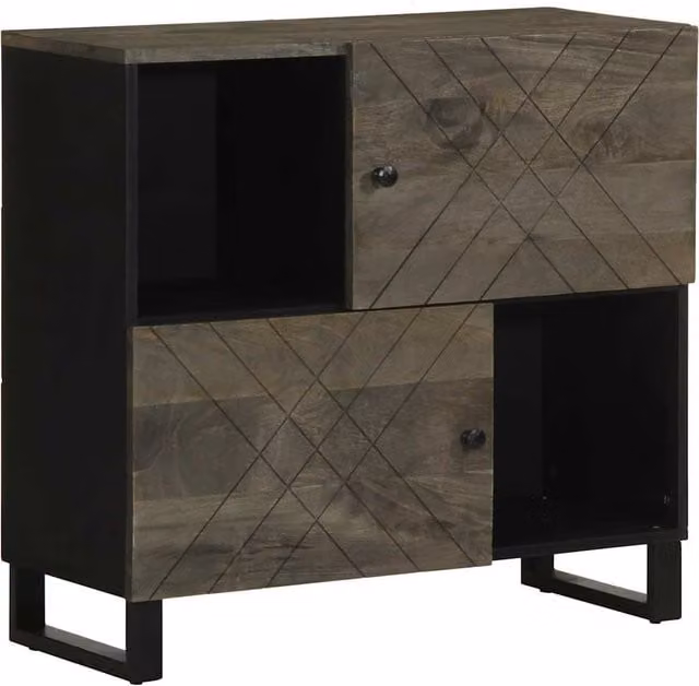 Berkfield Home Black Mango Wood Sideboard W/D/H: 80 x 33 x 75 cm