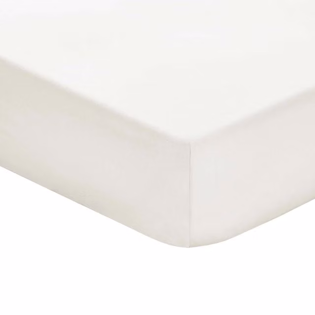 1951 Plain Dye Cream Cotton Percale Kingsize Fitted Sheet, W/D/H: 180 x 200 cm