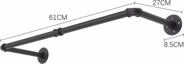Livingandhome Industrial Wall-Mounted Metal Clothes Rail in Matt Black, Width: 61 cm
